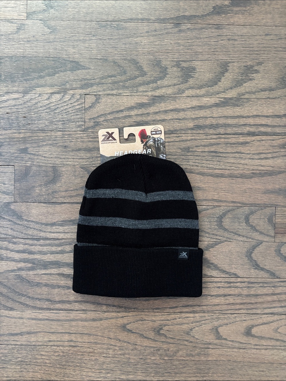 ZeroXposur Black and Gray Striped Knit Beanie